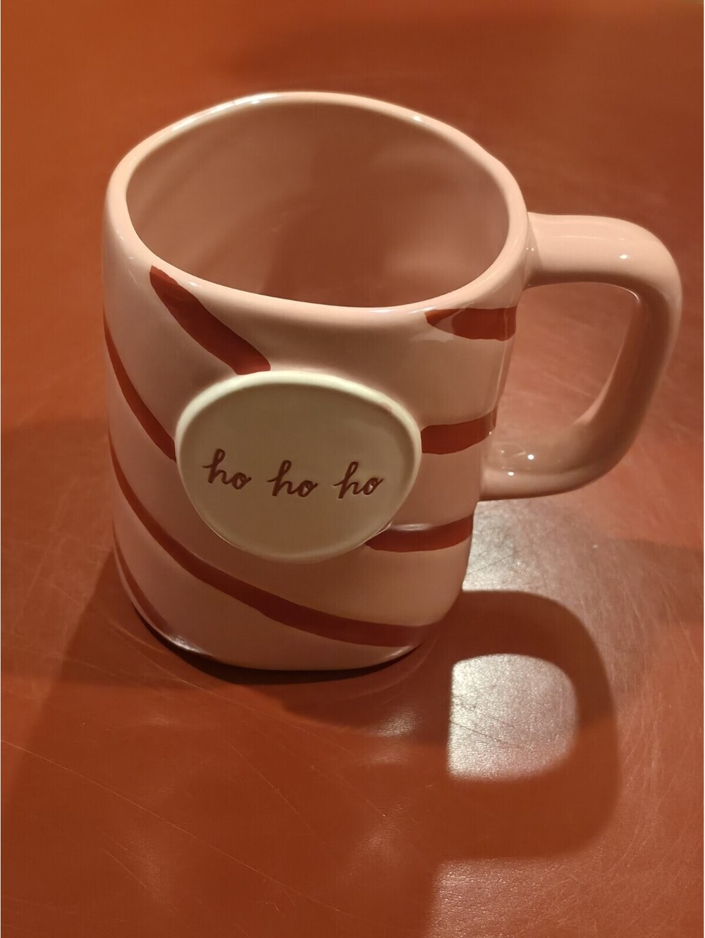 Rae Dunn Pink Candy Cane Swirl ho HO HO HO Christmas Mug PEPPERMINT NEW